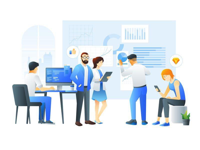 People analyzing, studying, checking, figuring, wondering data graph image